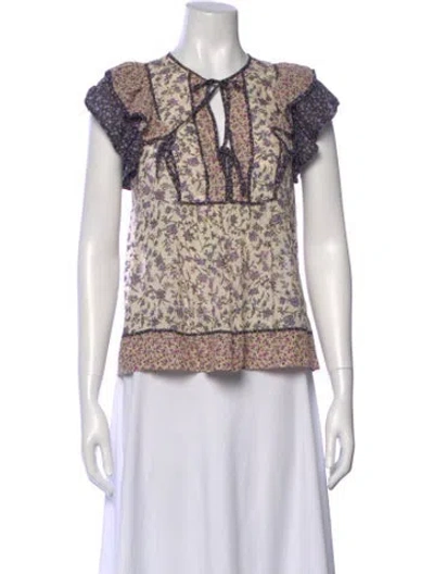 Pre-owned Ulla Johnson Floral Print Tie Neck Blouse In Neutral