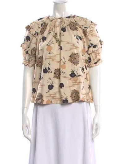 Pre-owned Ulla Johnson Floral Print Tie Neck Blouse In Neutral