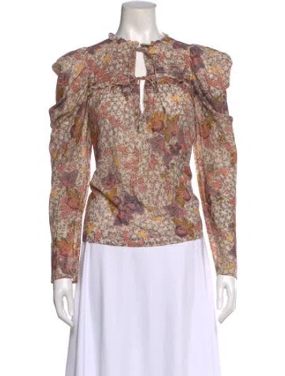 Pre-owned Ulla Johnson Floral Print Tie Neck Blouse In Neutral