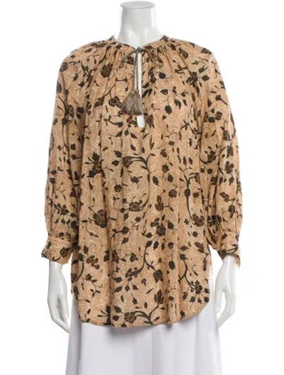 Pre-owned Ulla Johnson Floral Print Tie Neck Blouse In Neutral