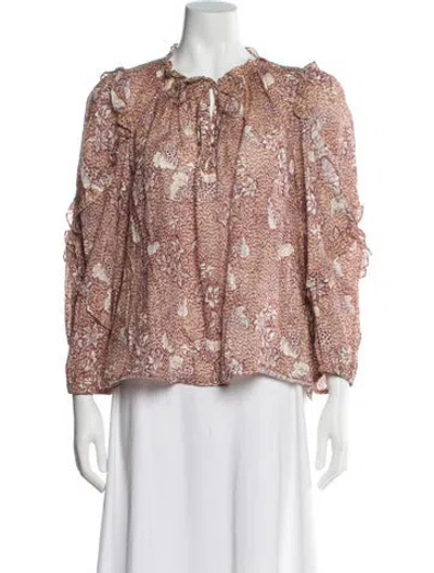 Pre-owned Ulla Johnson Floral Print Tie Neck Blouse In Neutral
