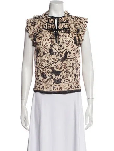 Pre-owned Ulla Johnson Floral Print Tie Neck Blouse In Neutral