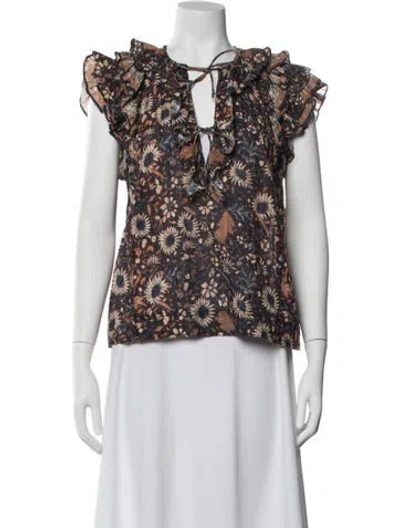 Pre-owned Ulla Johnson Floral Print Tie Neck Blouse In Neutral