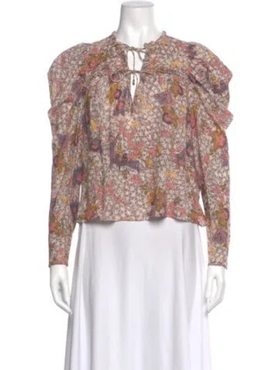 Pre-owned Ulla Johnson Floral Print Tie Neck Blouse In Neutral