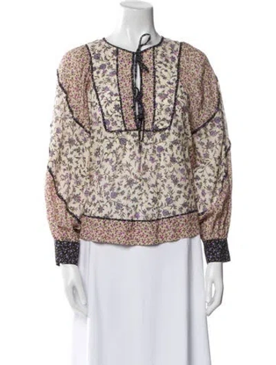 Pre-owned Ulla Johnson Floral Print Tie Neck Blouse In Neutral