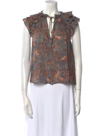 Pre-owned Ulla Johnson Floral Print Tie Neck Blouse In Neutral