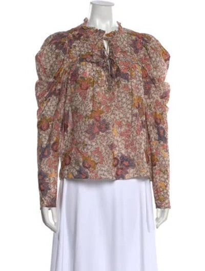 Pre-owned Ulla Johnson Floral Print Tie Neck Blouse In Neutral