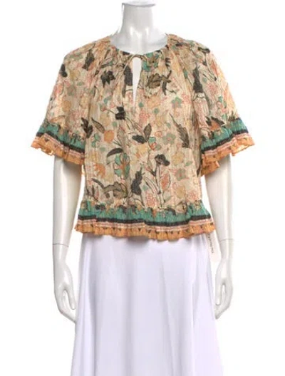 Pre-owned Ulla Johnson Floral Print Tie Neck Blouse In Neutral