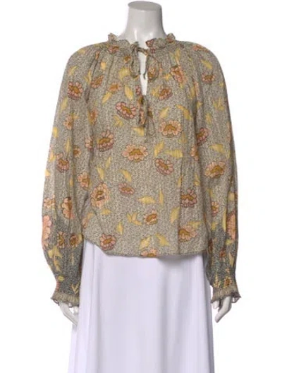 Pre-owned Ulla Johnson Floral Print Tie Neck Blouse In Neutral