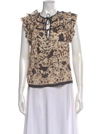 Pre-owned Ulla Johnson Floral Print Tie Neck Blouse In Neutral