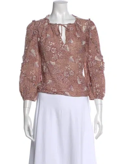 Pre-owned Ulla Johnson Floral Print Tie Neck Blouse In Neutral