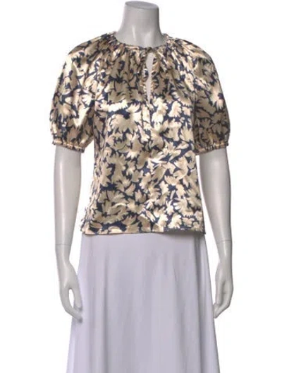 Pre-owned Ulla Johnson Floral Print Tie Neck Blouse In Neutral