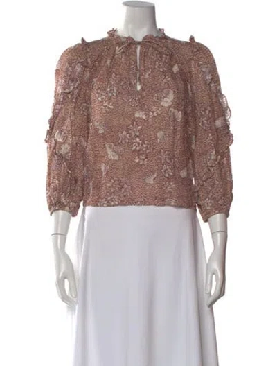 Pre-owned Ulla Johnson Floral Print Tie Neck Blouse In Neutral