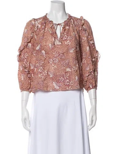 Pre-owned Ulla Johnson Floral Print Tie Neck Blouse In Neutral