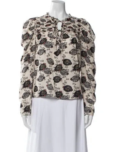 Pre-owned Ulla Johnson Floral Print Tie Neck Blouse In Neutral