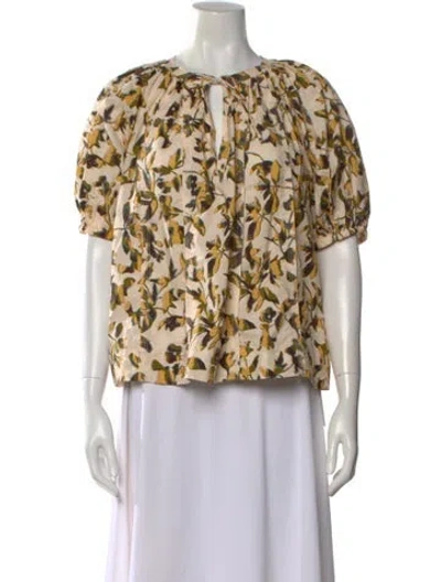 Pre-owned Ulla Johnson Floral Print Tie Neck Blouse In Neutral
