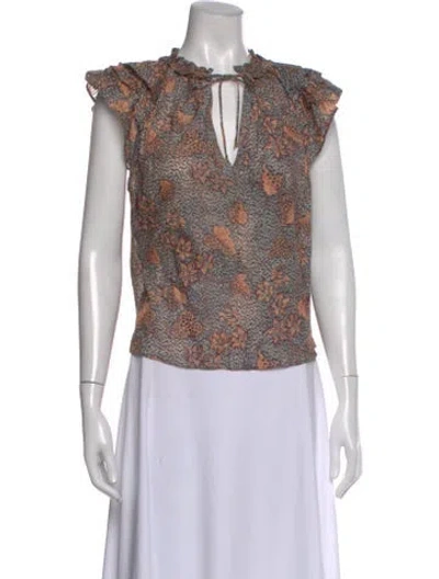 Pre-owned Ulla Johnson Floral Print Tie Neck Blouse In Neutral