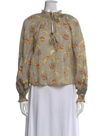 Pre-owned Ulla Johnson Floral Print Tie Neck Blouse In Neutral