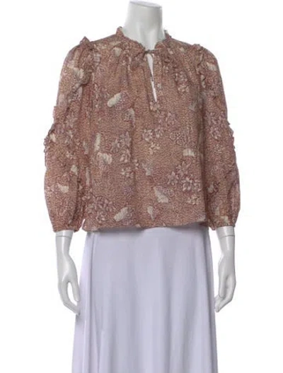 Pre-owned Ulla Johnson Floral Print Tie Neck Blouse In Neutral