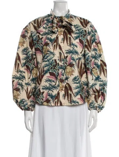 Pre-owned Ulla Johnson Floral Print Tie Neck Blouse In Neutral