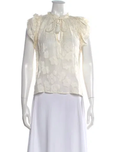 Pre-owned Ulla Johnson Floral Print Tie Neck Blouse In Neutral