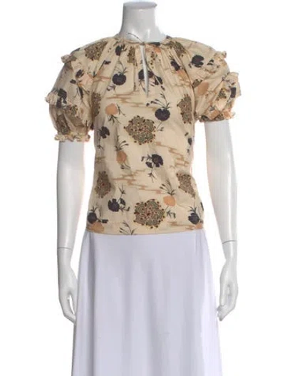 Pre-owned Ulla Johnson Floral Print Tie Neck Blouse In Neutral