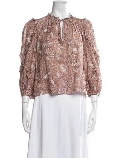 Pre-owned Ulla Johnson Floral Print Tie Neck Blouse In Neutral