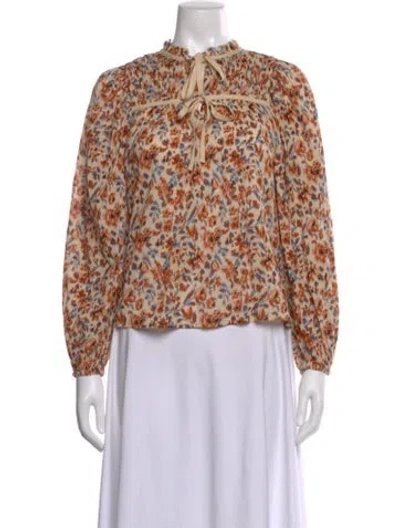 Pre-owned Ulla Johnson Floral Print Tie Neck Blouse In Neutral