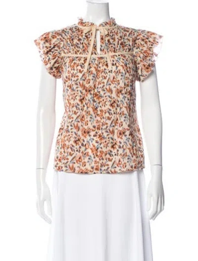 Pre-owned Ulla Johnson Floral Print Tie Neck Blouse In Neutral