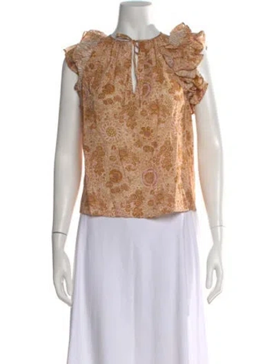 Pre-owned Ulla Johnson Floral Print Tie Neck Blouse In Neutral