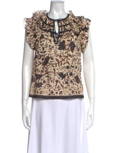 Pre-owned Ulla Johnson Floral Print Tie Neck Blouse In Neutral