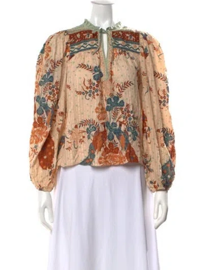 Pre-owned Ulla Johnson Floral Print Tie Neck Blouse In Neutral