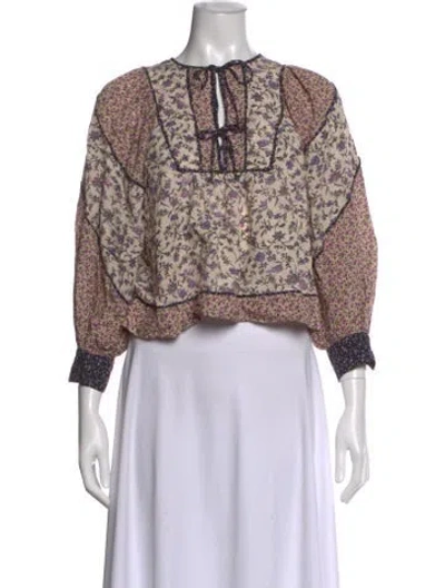 Pre-owned Ulla Johnson Floral Print Tie Neck Blouse In Neutral