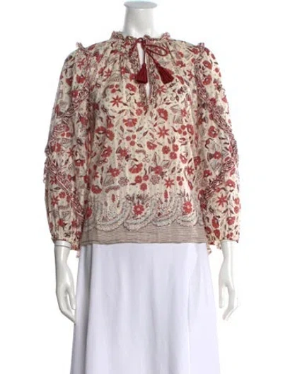 Pre-owned Ulla Johnson Floral Print Tie Neck Blouse In Neutral