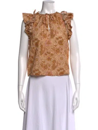Pre-owned Ulla Johnson Floral Print Tie Neck Blouse In Neutral