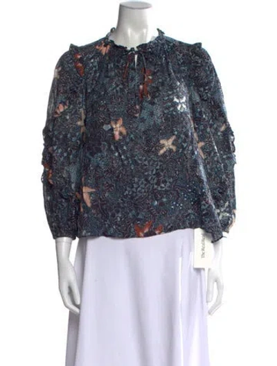 Pre-owned Ulla Johnson Floral Print Tie Neck Blouse In Neutral