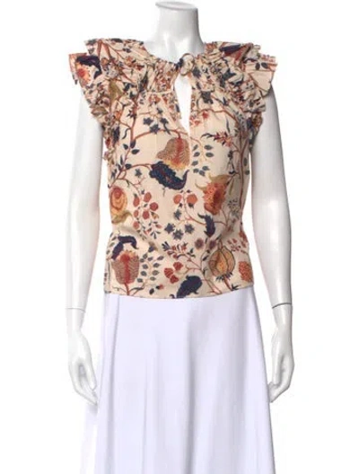 Pre-owned Ulla Johnson Floral Print Tie Neck Blouse In Neutral
