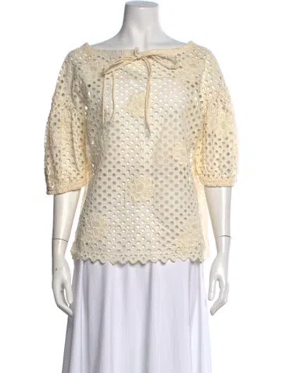 Pre-owned Ulla Johnson Floral Print Tie Neck Blouse In Neutral