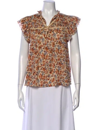 Pre-owned Ulla Johnson Floral Print Tie Neck Blouse In Neutral