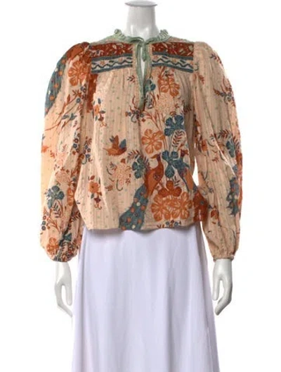 Pre-owned Ulla Johnson Floral Print Tie Neck Blouse In Neutral