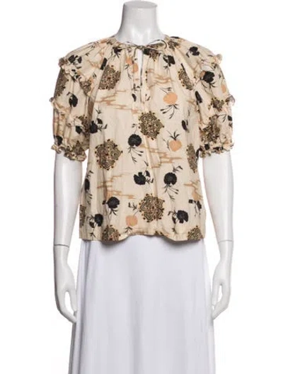 Pre-owned Ulla Johnson Floral Print Tie Neck Blouse In Neutral