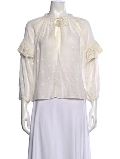 Pre-owned Ulla Johnson Floral Print Tie Neck Blouse In Neutral