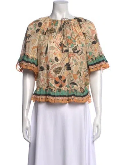 Pre-owned Ulla Johnson Floral Print Tie Neck Blouse In Neutrals