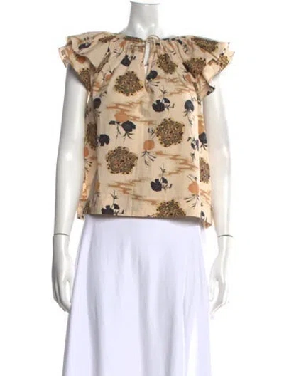 Pre-owned Ulla Johnson Floral Print Tie Neck Blouse In Neutrals