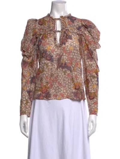Pre-owned Ulla Johnson Floral Print Tie Neck Blouse In Neutrals
