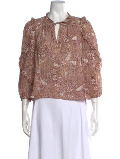 Pre-owned Ulla Johnson Floral Print Tie Neck Blouse In Neutrals
