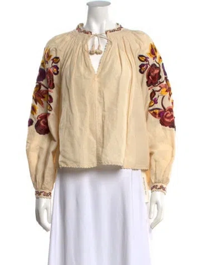 Pre-owned Ulla Johnson Floral Print Tie Neck Blouse In Neutrals
