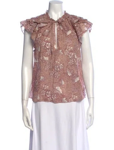 Pre-owned Ulla Johnson Floral Print Tie Neck Blouse In Neutrals