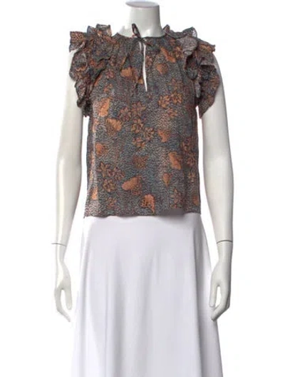 Pre-owned Ulla Johnson Floral Print Tie Neck Blouse In Neutrals