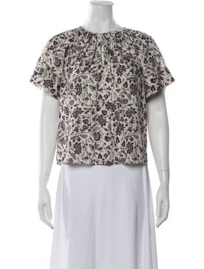 Pre-owned Ulla Johnson Floral Print Tie Neck Blouse In Neutrals